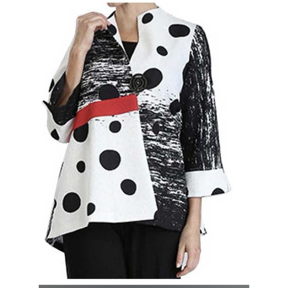 IC by Connie K Polka Dot One Button Jacket XL Black/White Pockets Asymmetric NEW